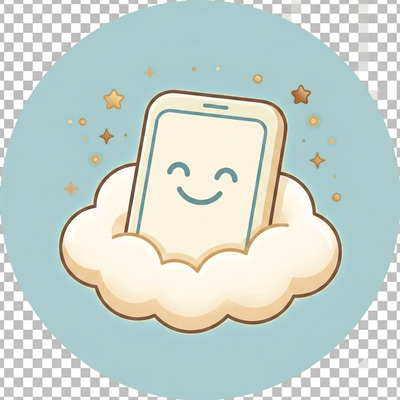 雲の上でほほえむスマートフォン。やさしいDXのイメージ
